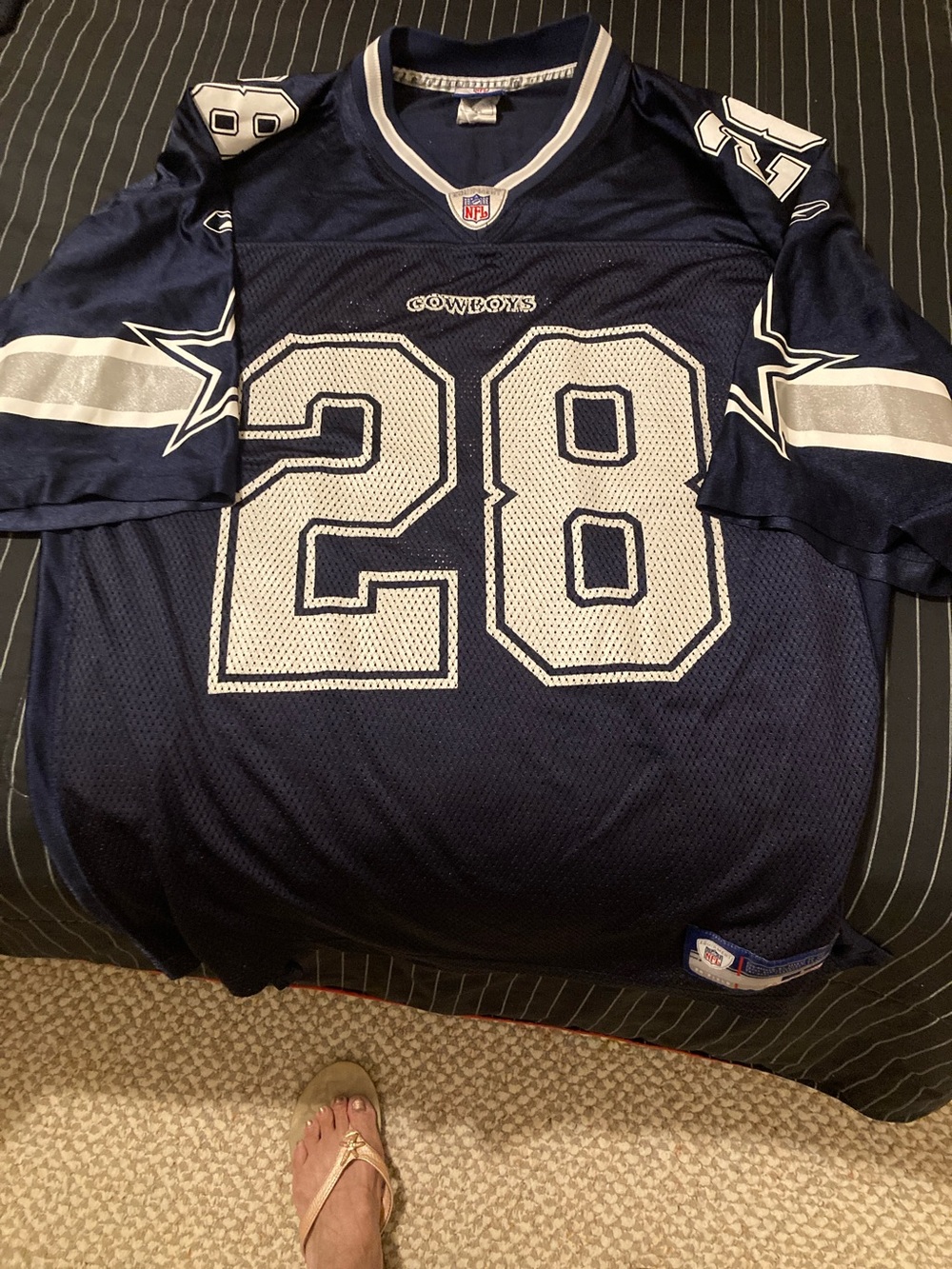 Reebok Navy and White Cowboys #28 Football Jersey